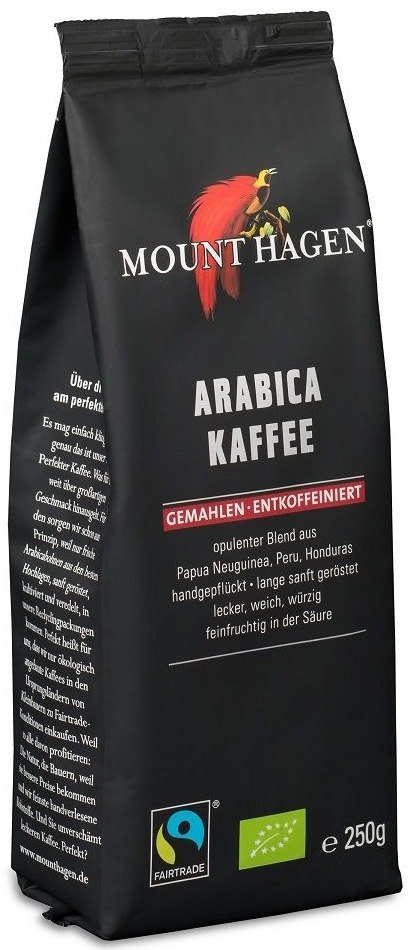 KAWA MIELONA BEZKOFEINOWA ARABICA 100% FAIR TRADE BIO 250 g - MOUNT HAGEN