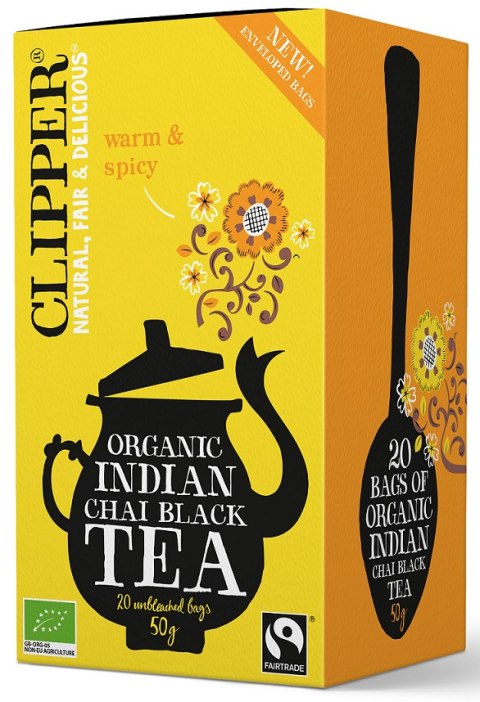 HERBATA CZARNA CHAI Z CYNAMONEM I GOŹDZIKAMI FAIR TRADE BIO 50 g (20 x 2,5 g) - CLIPPER