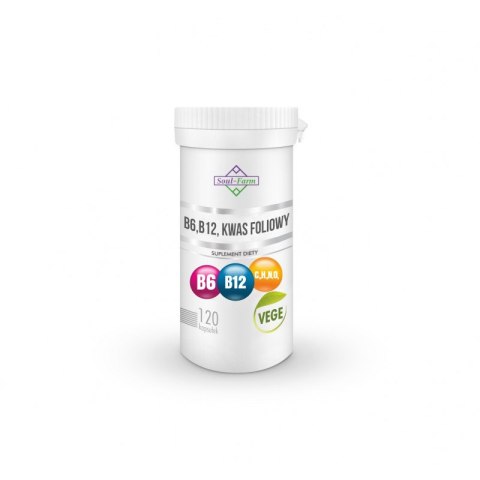 WITAMINA B6 + B12 + KWAS FOLIOWY 120 KAPSUŁEK (18 mg + 600 mcg + 100 mcg) - SOUL FARM