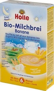 KASZKA PEŁNOZIARNISTA MLECZNO - BANANOWA BEZ DODATKU CUKRÓW OD 6 MIESIĄCA BIO 250 g - HOLLE