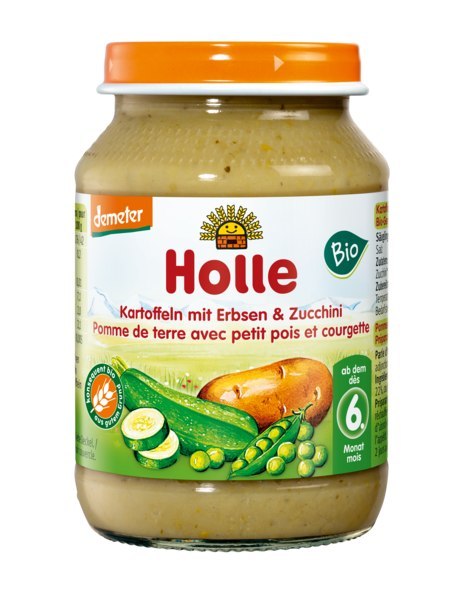 OBIADEK ZIEMNIAK - GROSZEK - CUKINIA BEZ DODATKU CUKRÓW BEZGLUTENOWY PO 6 MIESIĄCU DEMETER BIO 190 g (SŁOIK) - HOLLE