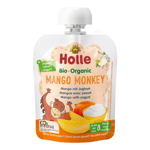 TERMIN 30/09/2026MUS W TUBCE MANGO MAŁPKA (MANGO - JOGURT) BEZ DODATKU CUKRÓW OD 8 MIESIĄCA BIO 85 g - HOLLE