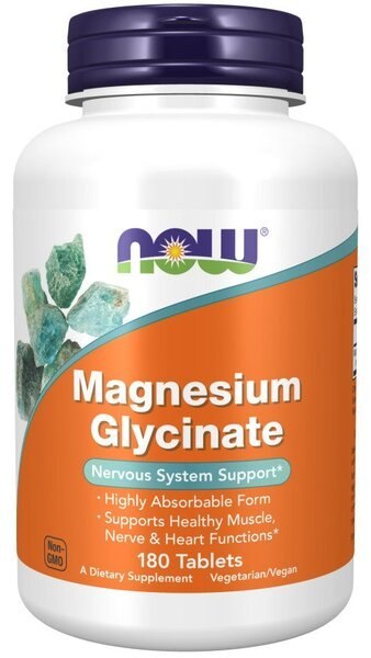 NOW FOODS Glicynian magnezu Układ nerwowy mięśnie - 180 tabs