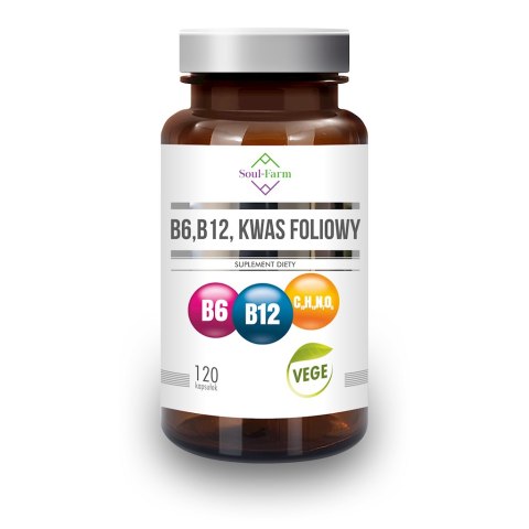 WITAMINA B6 + B12 + KWAS FOLIOWY 120 KAPSUŁEK (18 mg + 600 mcg + 100 mcg) - SOUL FARM