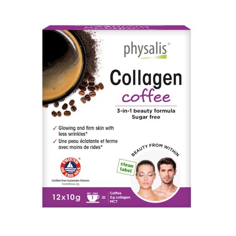 KAWA Z KOLAGENEM RYBIM BEZ CUKRU BEZGLUTENOWA KETO 12 SASZETEK - PHYSALIS