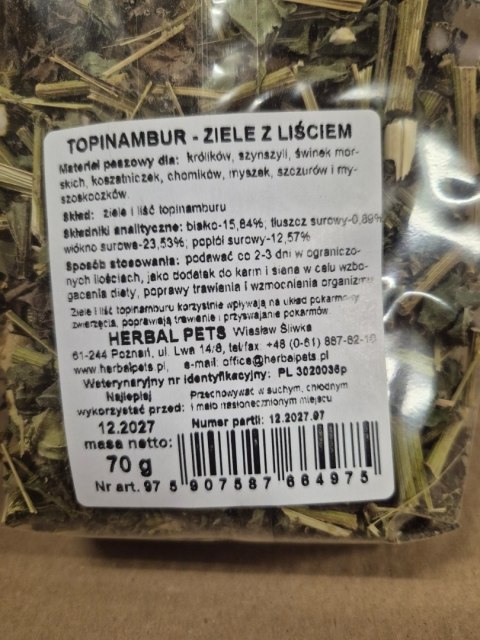 Herbal Pets Topinambur z Liściem dla Królika - Naturalne Zioła Suszone