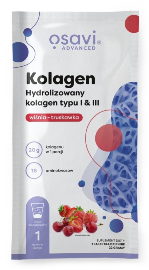 OSAVI Kolagen hydrolizowany typu I i III wiśnia i truskawka saszetka 22 g